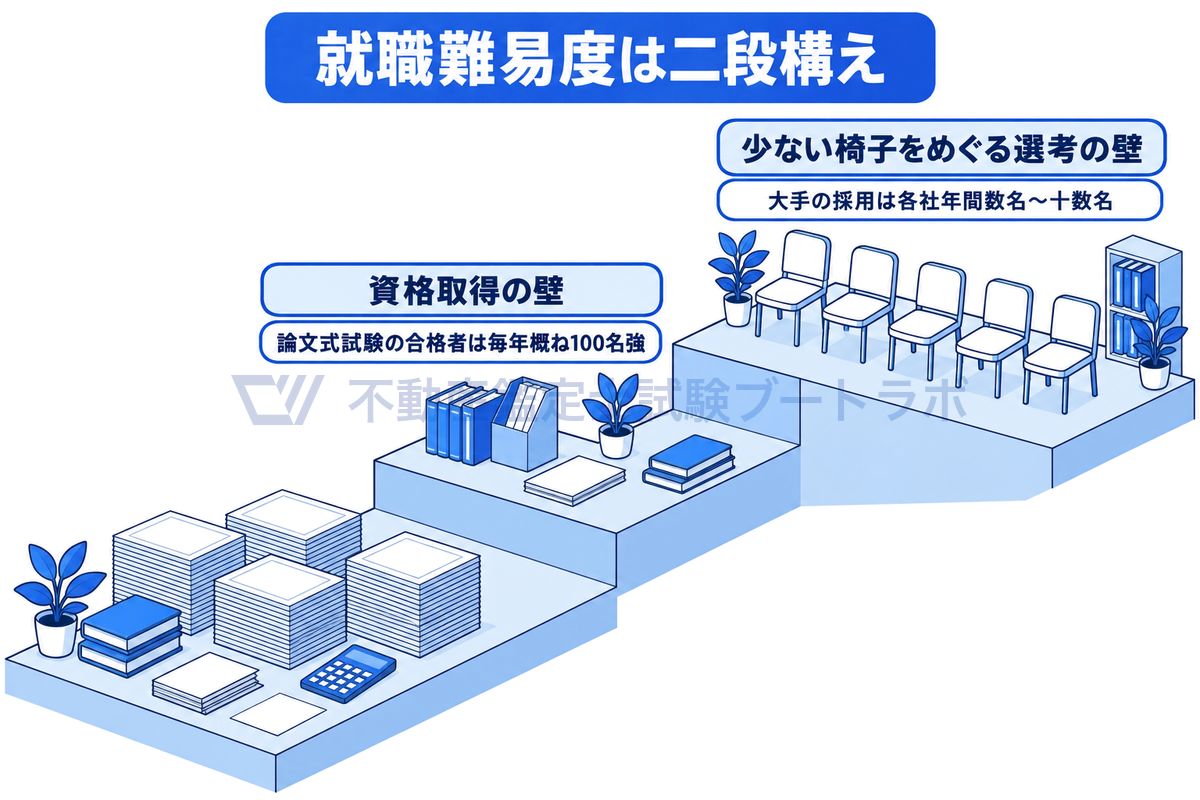 å°±è·é£æåºŠã2ã€ã®å£ã«åããå³ã1ã€ç®ã¯è³æ ŒååŸã®å£ã§ãè«æåŒè©Šéšã®åæ Œè
ã¯æ¯å¹ŽæŠã100å匷ã2ã€ç®ã¯å°ãªãæ€
åããããéžèã®å£ã§ã倧æã®æ¡çšã¯åç€Ÿå¹Žéæ°åãåæ°åãçæ¡çšçŽã®æãšäžŠãã æ€
åã®ç·ç»ã§ç€ºããŠããã