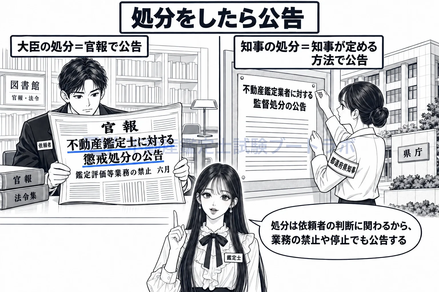 聴聞の図解：決まった処分は官報などで公告され、誰でも知ることができる。