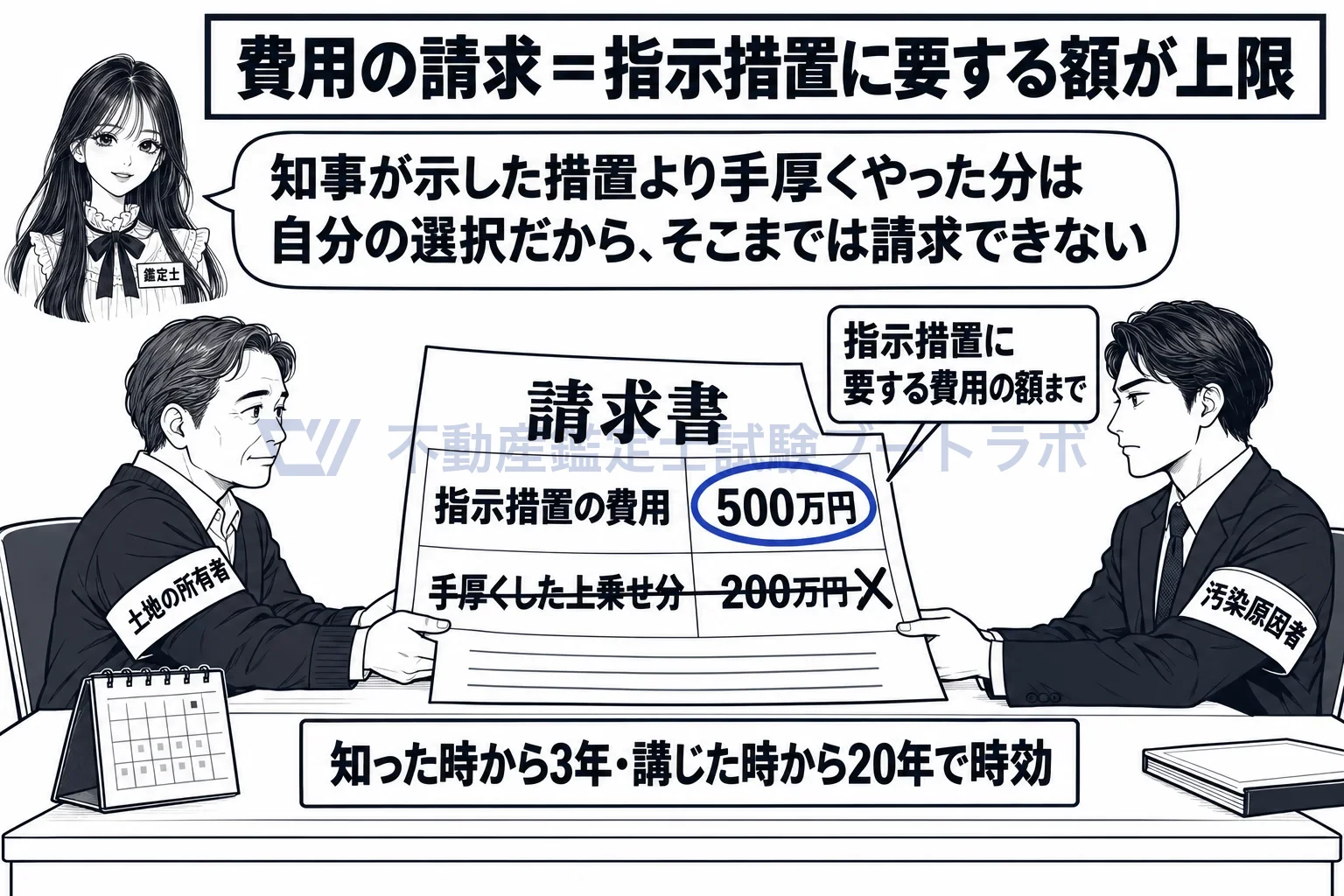 汚染除去等計画の図解:原因者に請求できるのは、知事が示した措置に要する額まで。