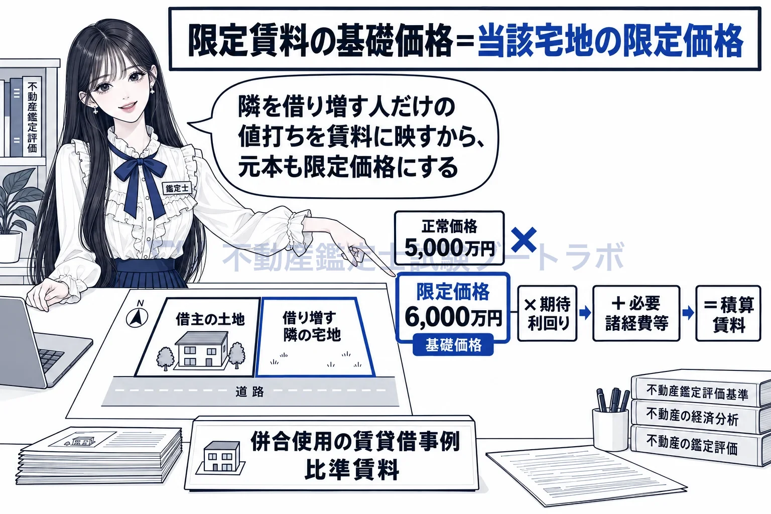 限定賃料の図解：元本も限定価格にしないと、借り増す人の値打ちが賃料に現れない。