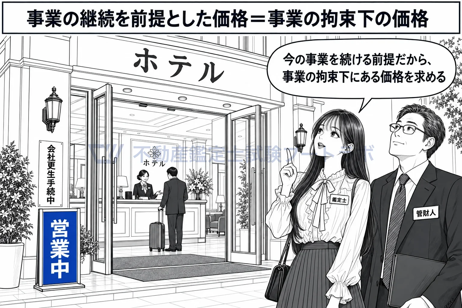 事業の継続を前提とした価格の図解:今の事業を続ける前提だから、事業の拘束下にある価格を求める。