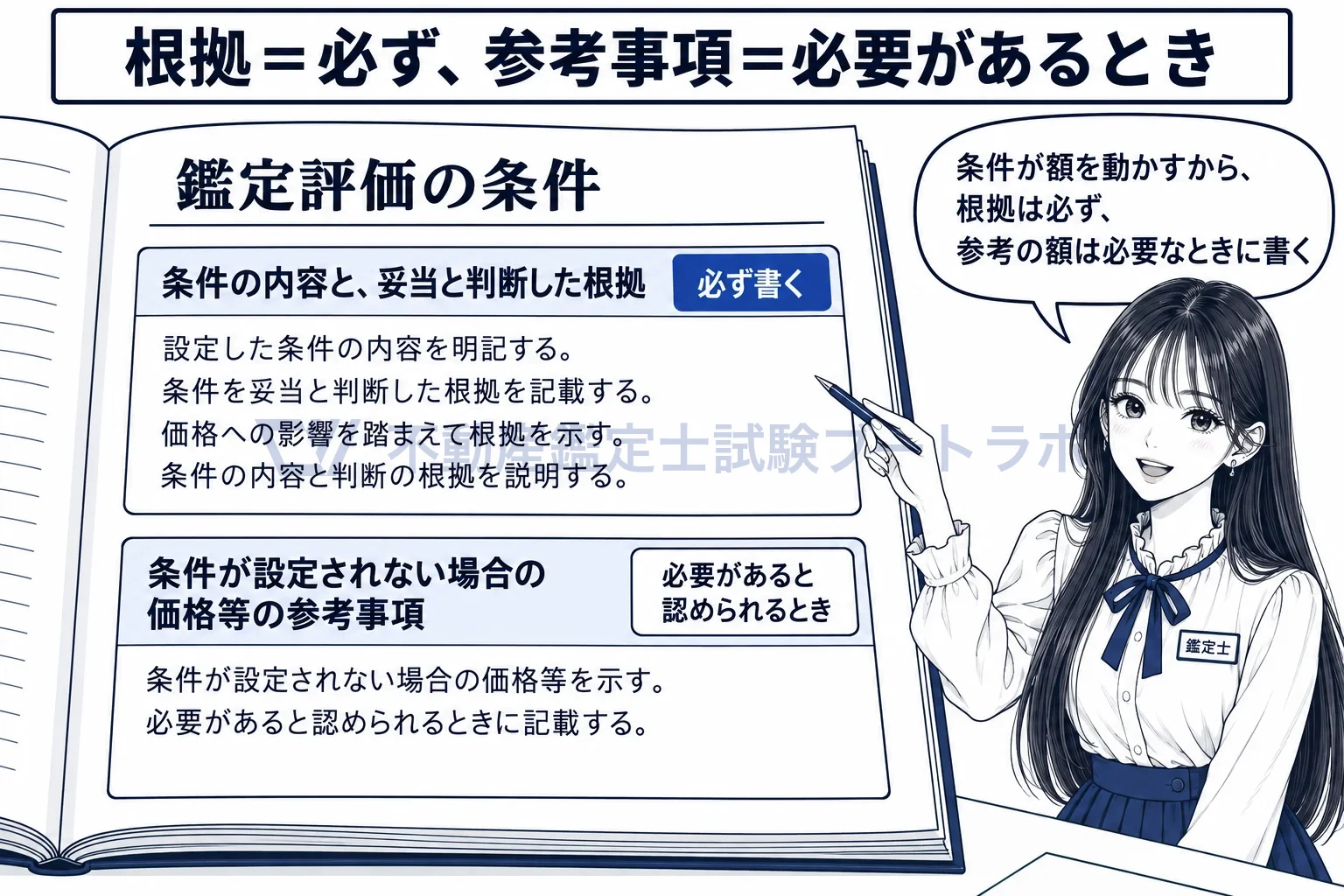 条件が設定されない場合の価格等の参考事項の図解:根拠の欄は必ず埋め、参考事項の欄は必要があるときに埋める。