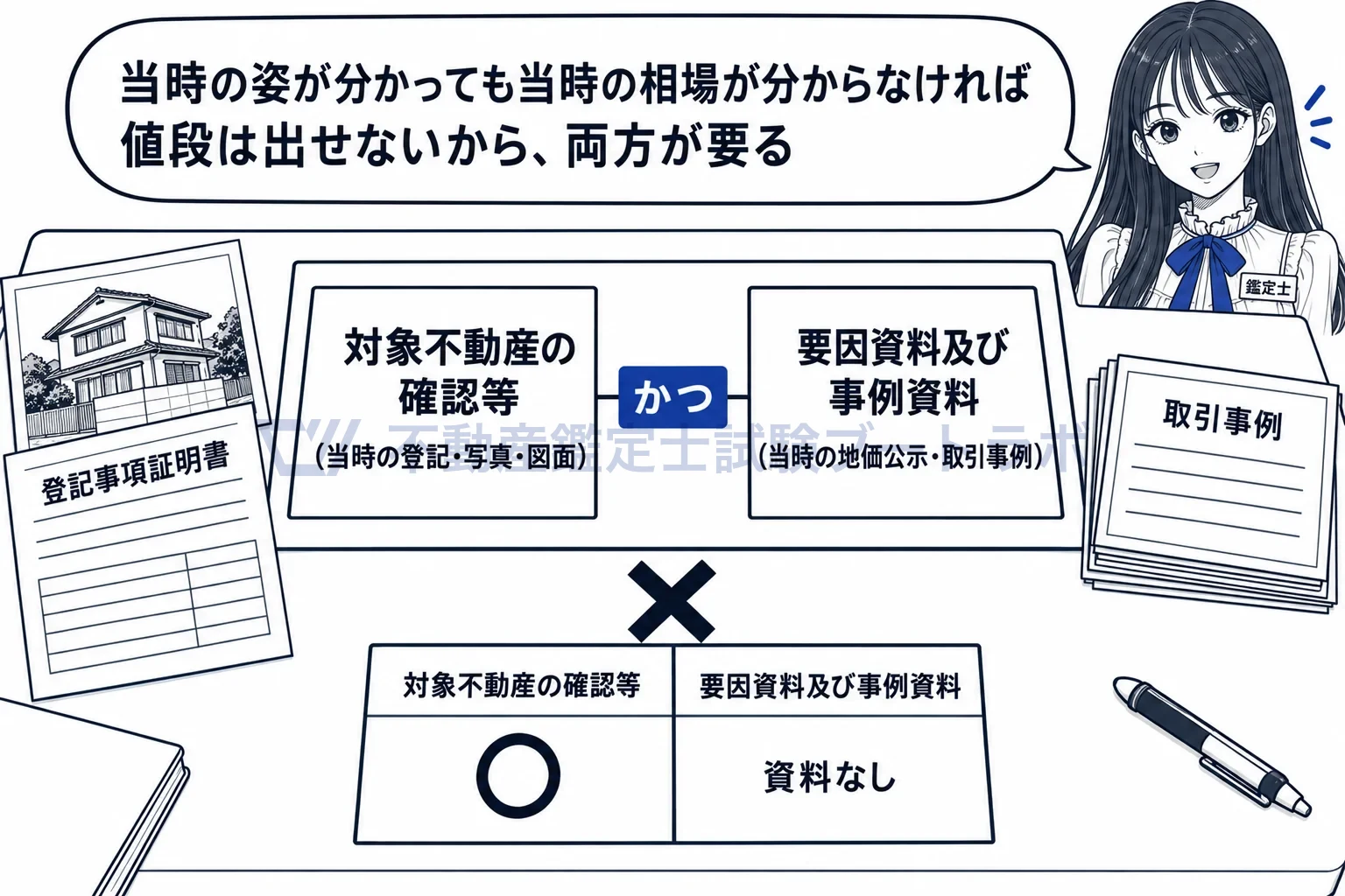 過去時点の図解:当時の姿を確かめる資料と、当時の要因資料と事例資料の両方がそろって初めて行える。