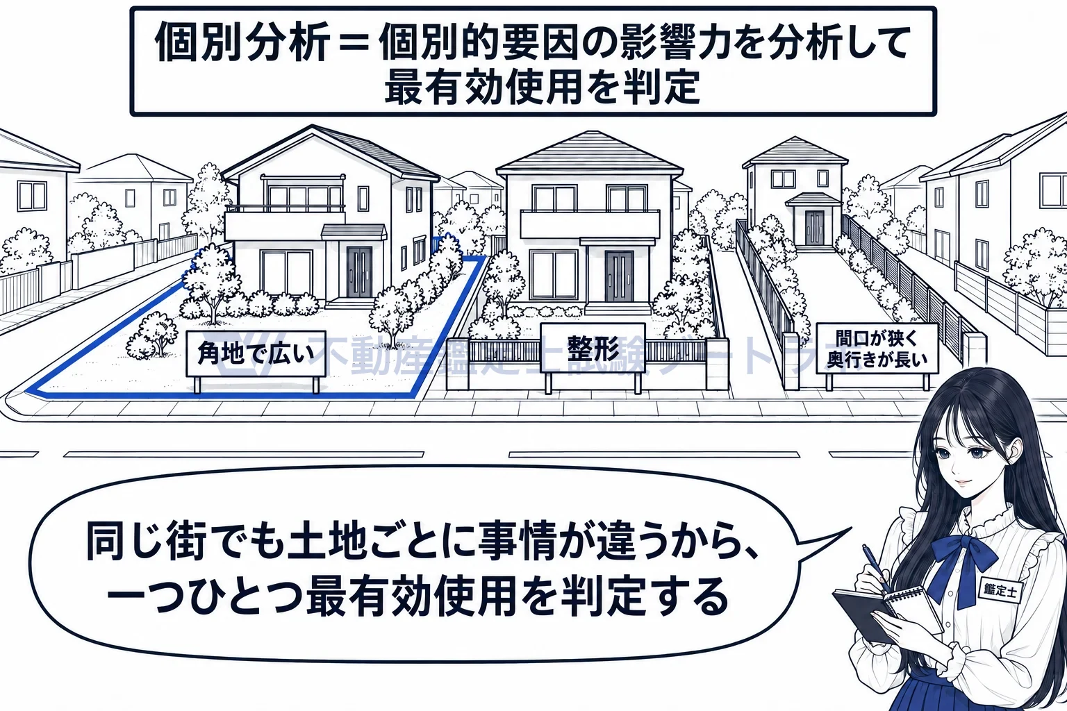 個別分析の図解:同じ街の中でも、土地ごとの事情で最も合う使い方は変わる。