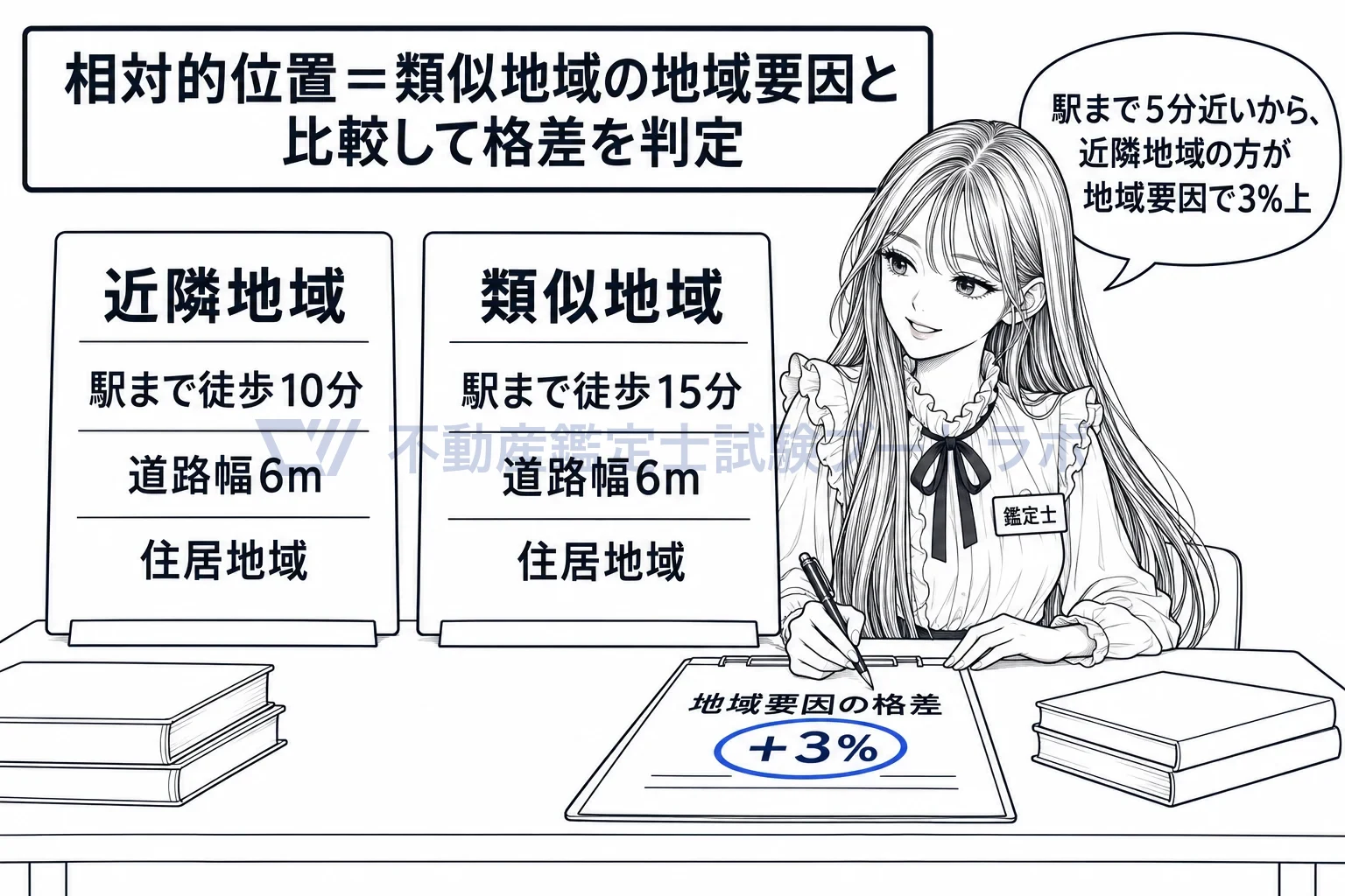 類似地域の図解：似た街と項目ごとに比べて、近隣地域の格差を判定する。