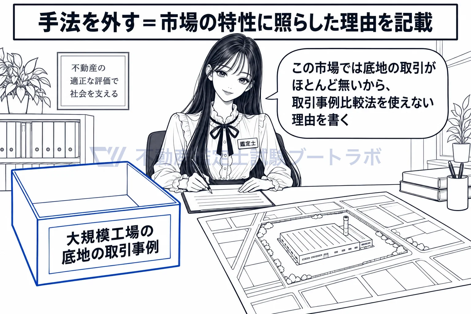 手法の適用ができない場合の合理的な理由の図解:各論が定めた手法を外すなら、その市場でなぜ使えないかを書く。