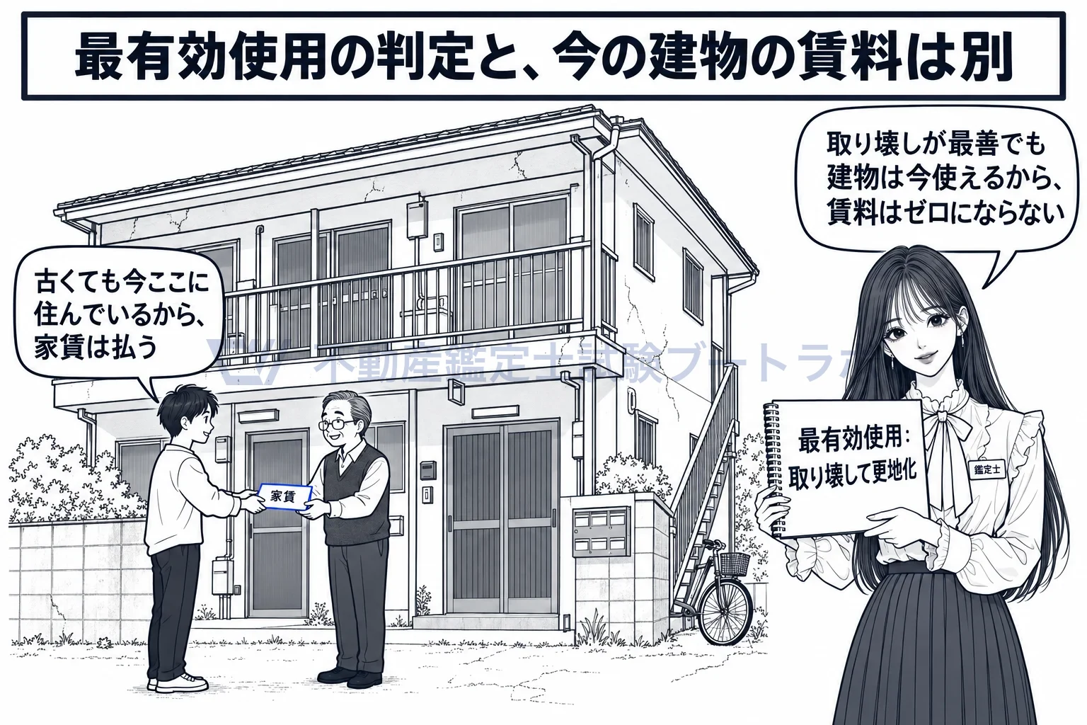 相関関係の図解:取り壊しが最善でも、今住んでいる人は家賃を払う。