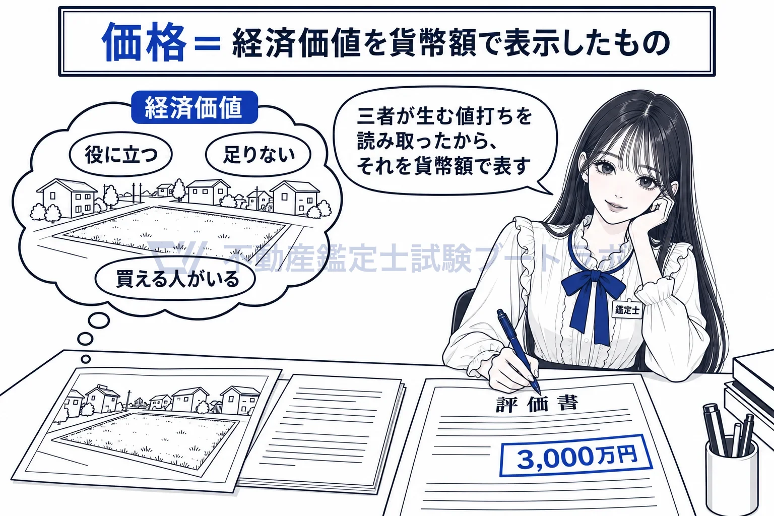 相関結合の図解：三者が生む値打ちを読み取り、円の金額に置き換える。