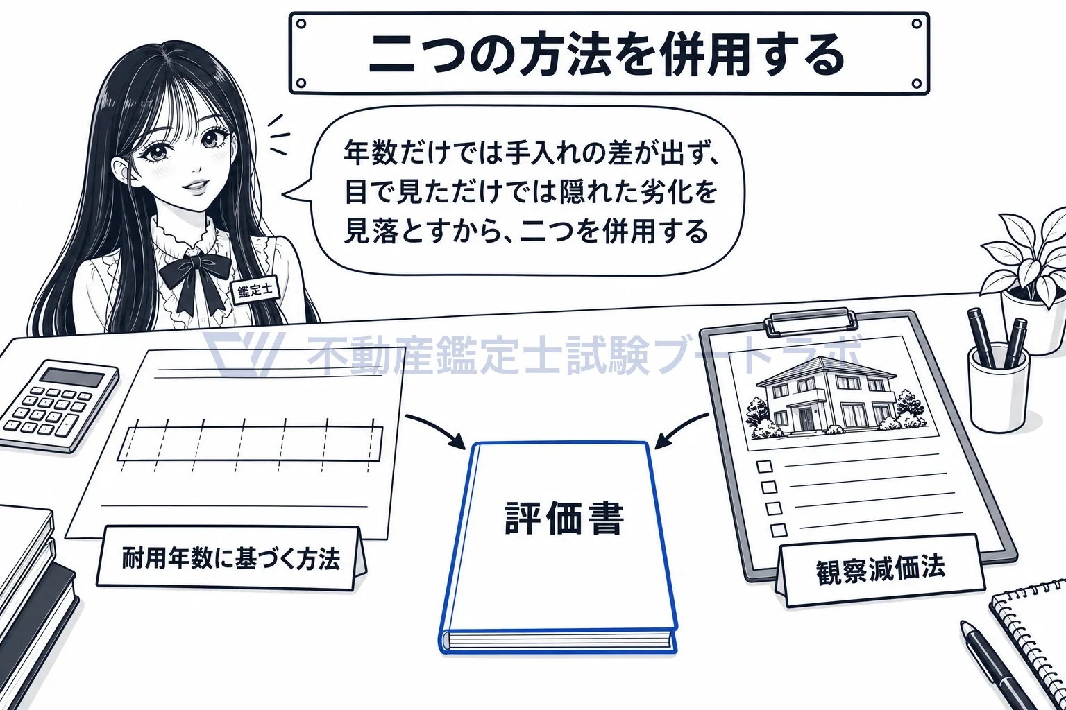 耐用年数に基づく方法の図解：年数の方法と観察の方法は、併用して互いの短所を補う。