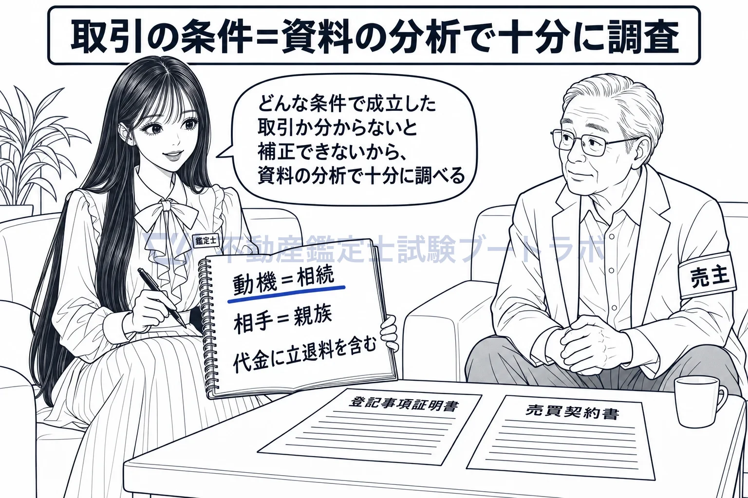 特殊な事情の図解：取引の当事者に聞き取り、どんな条件で成立した取引かを調べる。