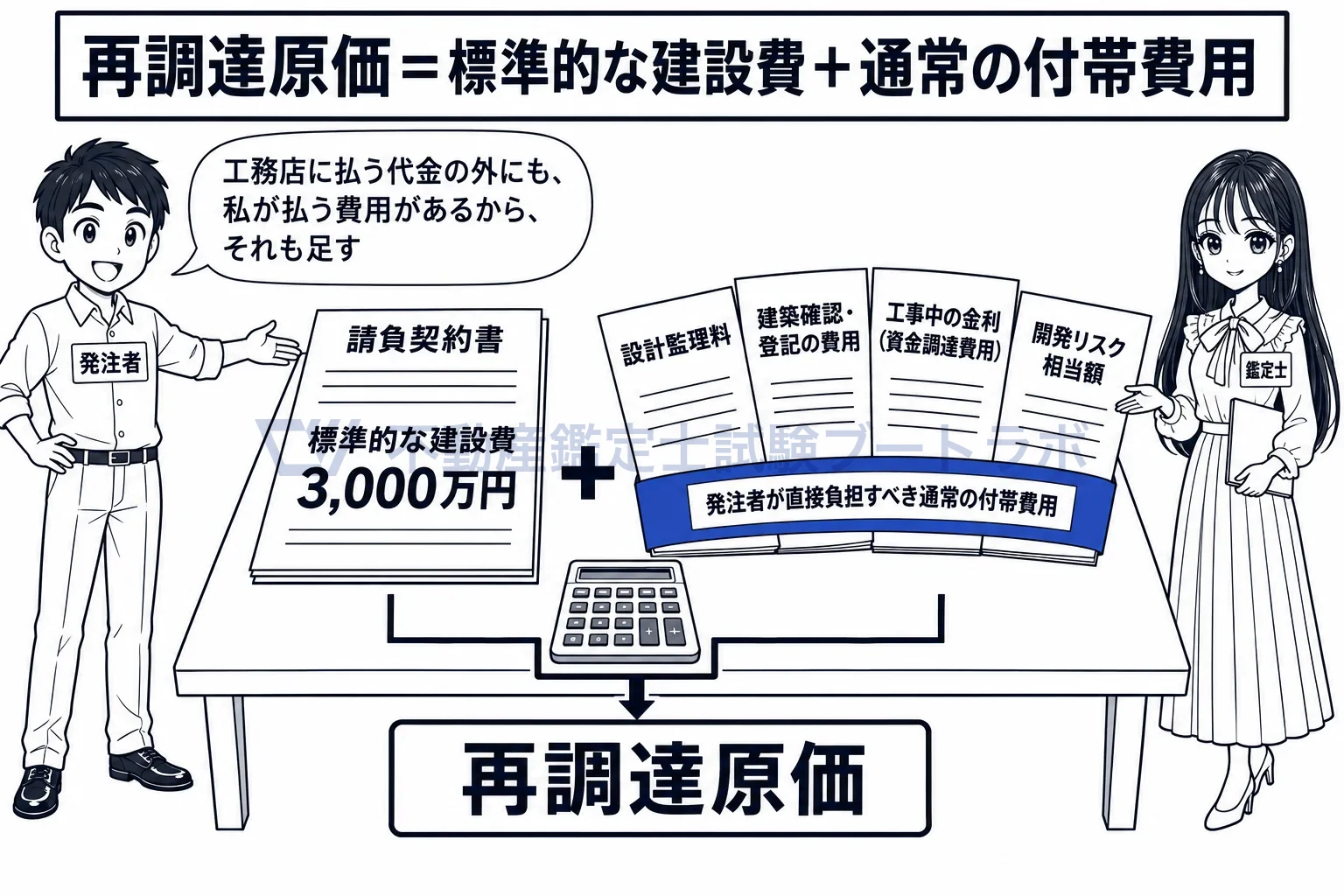 発注者が直接負担すべき通常の付帯費用の図解:工務店に払う代金の外で、発注者が自分で払う費用をまとめて付帯費用。